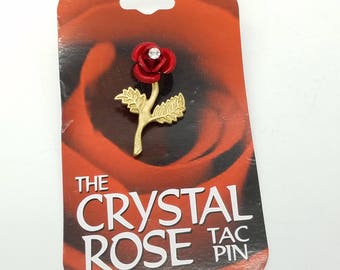 2 Austrian Crystal Rose Tack Pins on Original Display Cards, - Old Stock, New Condition