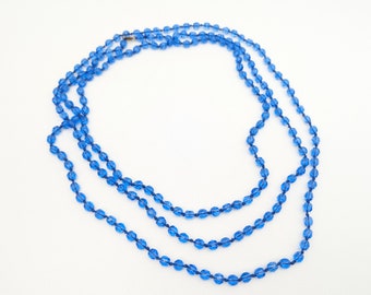 64" Vintage Art Deco Faceted Blue Glass Bead Rope Necklace