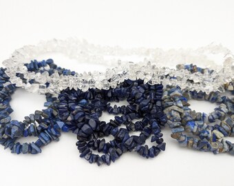 Set of 4 Long Gemstone Chip Bead Necklaces, Lapis, Sodalite & Quartz