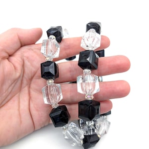 Chunky Sterling Silver and Black & Clear Lucite Bead Necklace