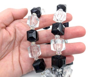 Chunky Sterling Silver and Black & Clear Lucite Bead Necklace