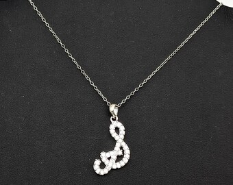 Sterling Silver & CZ Treble Clef Pendant Necklace - 18"
