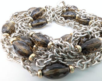 Extra Long 18K Gold, Sterling Silver & Smoky Quartz Necklace Signed David Yurman 72"