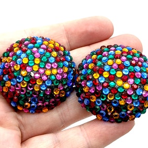 Vintage Richard Kerr Pave Multi-Color Crystal Circle Stud Earrings - 1 5/8&quot;