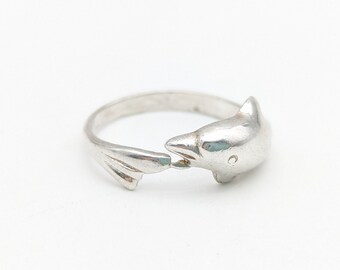 Vintage  Sterling Silver Dolphin Ring Band -  Size 7