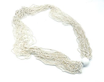 Vintage White Seed Bead Multi-Strand Necklace - 28"