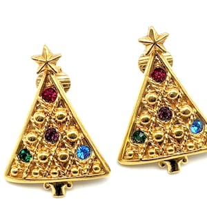 Clipoorbellen kerstboom: goudkleur met kleurrijke strassteentjes