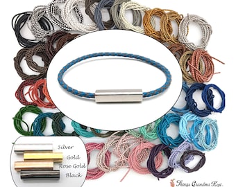 Custom Made Braided Leather Bracelet or Necklace, Steel Magnetic Bar Clasp