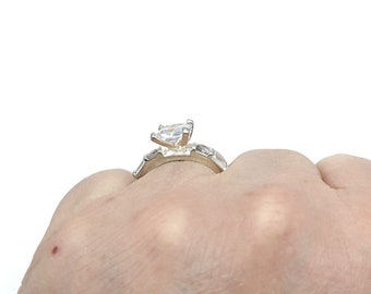 Vintage Princess Cut CZ Sterling Silver Solitaire Engagement