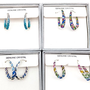 Choice of Old Stock Silver Plated Swarovski Crystal Hoop Earrings - New in Box