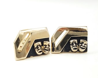 Vintage Drama Mask Comedy & Tragedy Gold Tone Cufflinks