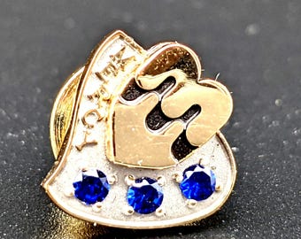 Solid 14k Gold Sapphire Lapel Pin: Mercy Hospitals Service Award