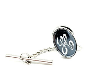 Letter H Vintage Silver and Black Cursive Letter Tie Pin