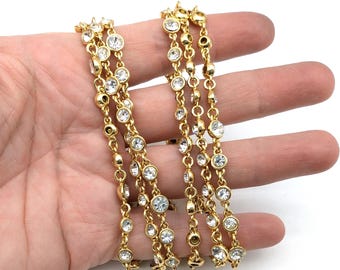 45" Gold-Plated Bezel Set Crystal Station Necklace