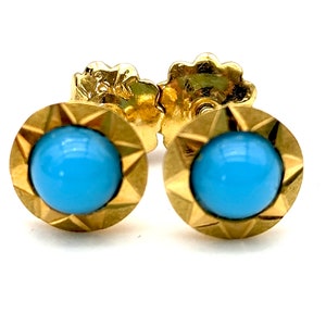 Vintage 18K Gold & Turquoise Stud Earrings With Screw On Catch