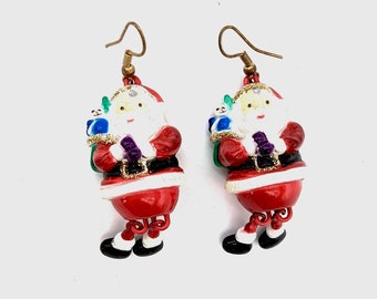 Vintage Dangling Figural Santa Earrings - 2"