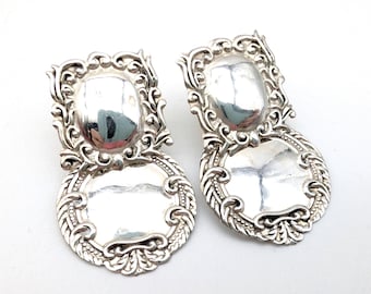 Sterling Silver Repoussé Mirrored Dangle Earring