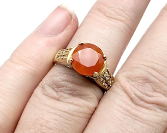 14K Gold Mexican Orange Opal & Citrine Solitaire Ring - Size 6