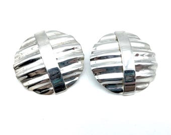 Sterling Silver Abstract Circle Stud Earrrings - 1.5"