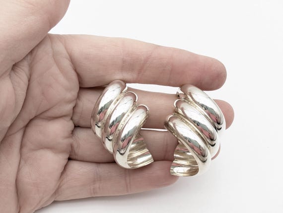 Sterling Silver Modernist Twisted Hoop Statement Earrings - 1.75" View 2