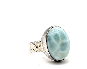 Vintage Larimar & Sterling Silver Statement Ring - Size 5.75