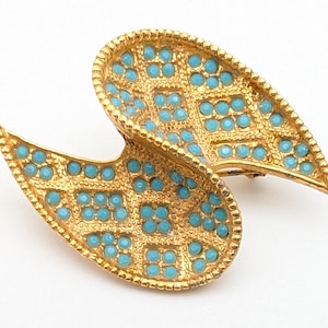 Vintage Kramer 18K Vergoldete Türkisblau Strass Modernist Brosche