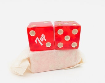 Old Stock Vintage Cherry Red Bakelite 7-Up Advertising Dice - Pair of 2