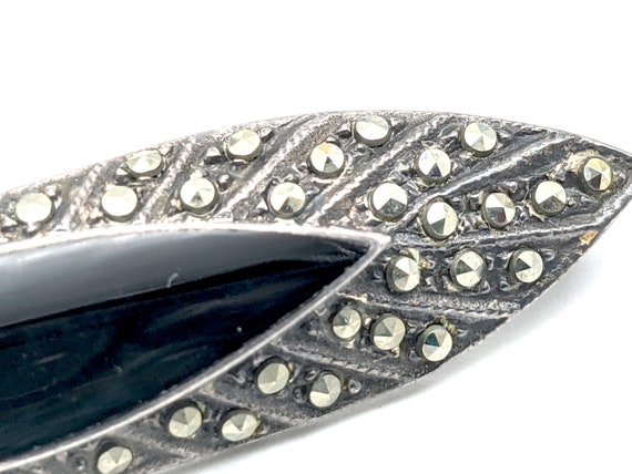 Antique Sterling Silver, Marcasite & Black Onyx B… - image 4