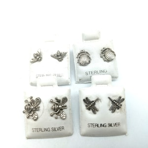 Small  Sterling Silver Scarab Beetle, Bee or Dragonfly Stud Earrings
