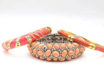 Lot of 3 Vintage Pink Enamel Bracelets
