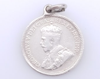 1913 King George V Canadian 5 Cent Sterling Silver Coin Pendant or Charm