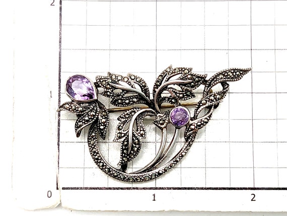 Vintage Amethyst, Sterling Silver & Marcasite Flo… - image 10