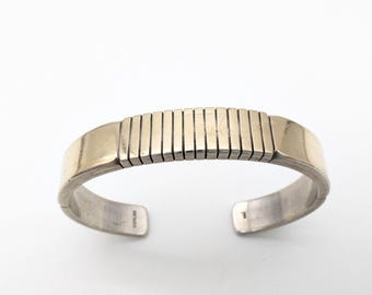 Signed Jonathan Nez Navajo Sterling Silver & 14K Gold Cuff Bracelet - 5.5"