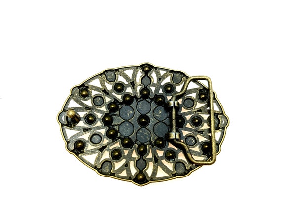 Vintage Bronze & Rhinestone Ladies Belt Buckle - image 5