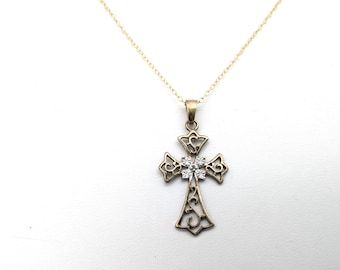 Vintage Gold Vermeil Sterling Silver & Diamond Accent Cross Pendant Necklace - 17.5"