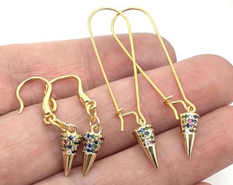 Gold Vermeil Sterling Silver Rainbow CZ Dangle Earrings; Cone Earrings