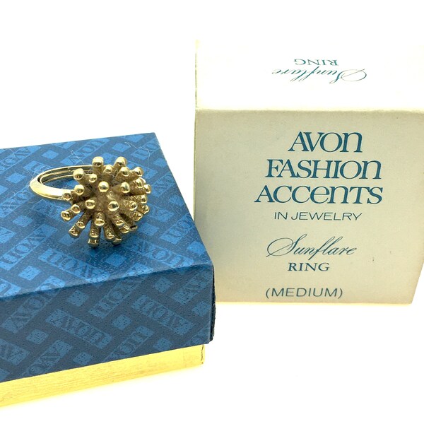 1975 Avon "Sunflare" Gold Starburst Ring, New Condition in the Original Box - Size 5-7