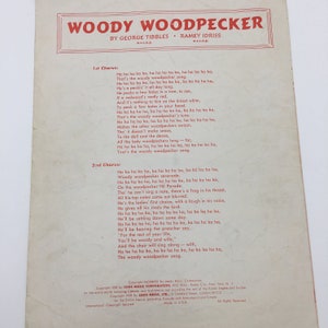 1948 Woody Woodpecker Song Sheet Music - Etsy