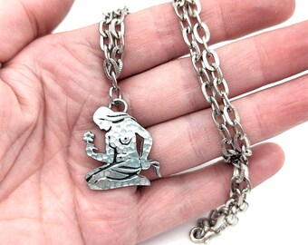 Vintage Polynesian Maiden Pendant Necklace in Antiqued Silver Tone - 24"