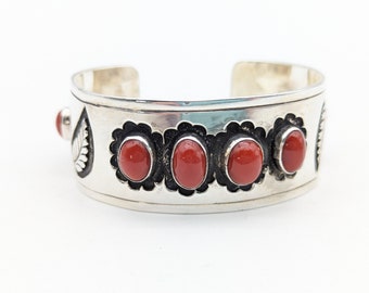 Tim Yazzie Oxblood Coral & Sterling Silver Cuff Bracelet