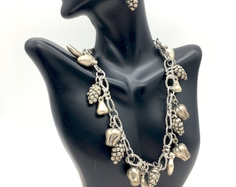 Vintage Dangling Fruit Charm Necklace & Earrings Set - 16"