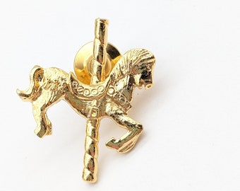 Vintage Gold Tone Carousel Horse Tie Tack or Lapel Pin - 1.25"