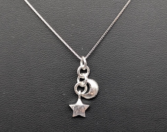 Genuine 925 Sterling Silver Moon Star Pendant | Star Necklace