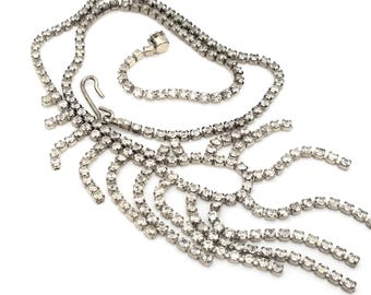 1960's Vintage Waterfall Rhinestone Bib Necklace  - 16"