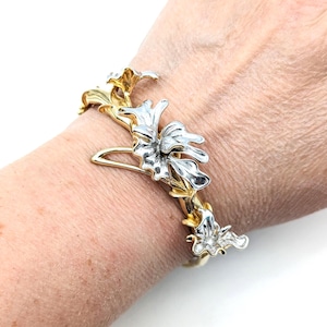 14k Gold Over Sterling Silver Figural Flower Bangle Bracelet