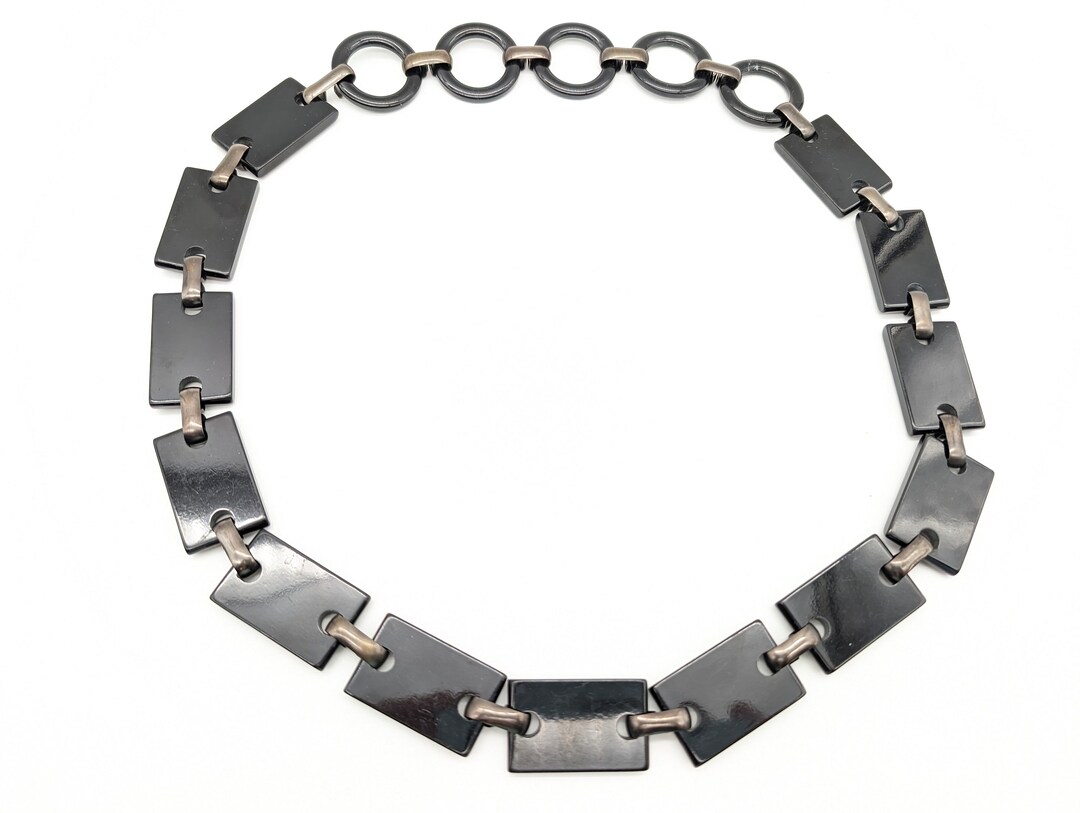 vintage Chico\'s black Lucite and metal Circle chain link belt One Size vintage Chico main image 2