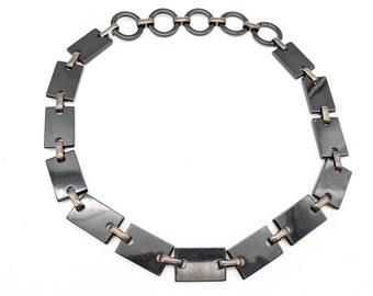Vintage Black Lucite Rectangle and Circle Link Belt 38 - 34.5" Adjustable