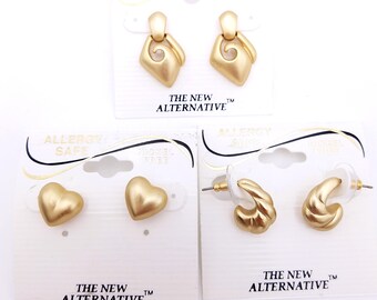 Nickel-Free Brushed Gold Tone Earrings - Choice of Heart, Hoop or Dangle Designs