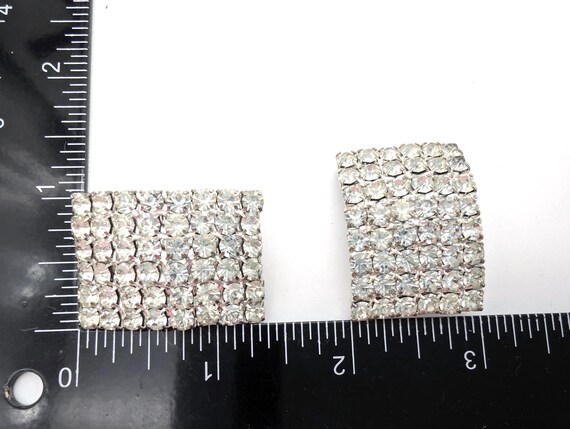 Large Rectangular Pave Rhinestone Clip Earrings -… - image 8