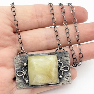Oxidized Sterling Silver Lemon Quartz Pendant Necklace - Artisan Silver Adjustay